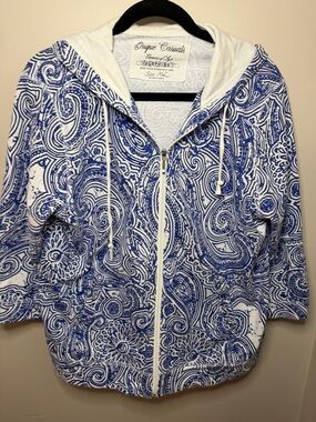 Onque Casuals White & Blue Paisley Zip Bomber Hoodie